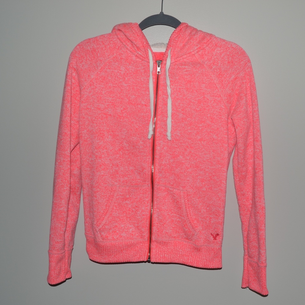 Bright Pink American Eagle Furry Hoodie/Jacket